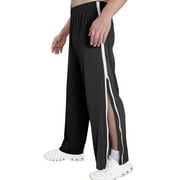 Mens Tear Away Basketball Pants 2 Side Zippers Snap off Full Open Down Sweatpants Leg Post Surgery Pant with Pockets Track Jogger Athletic Bottom Running Elastic Waist Sport Pants